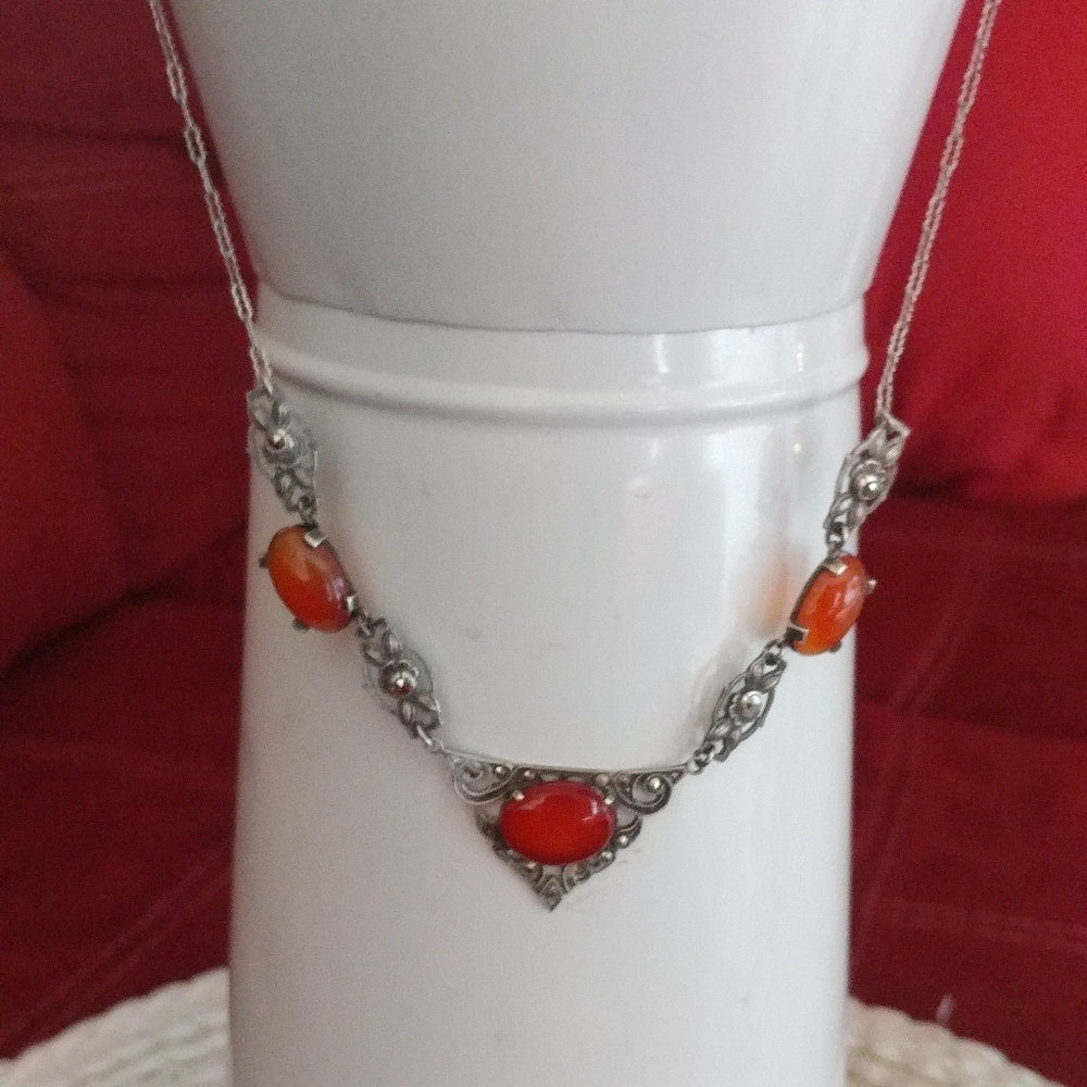 Silver Carnelian Stones Necklace